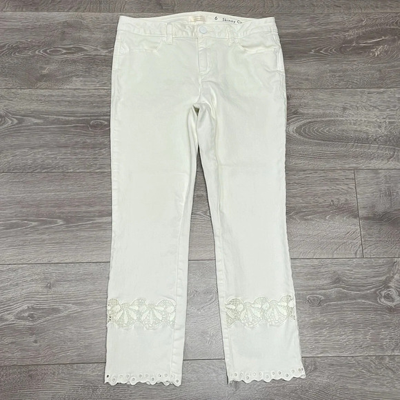 Lauren Conrad Cream Off White Skinny Crop Denim Jeans Embroidered Hem 6 - Picture 7 of 15